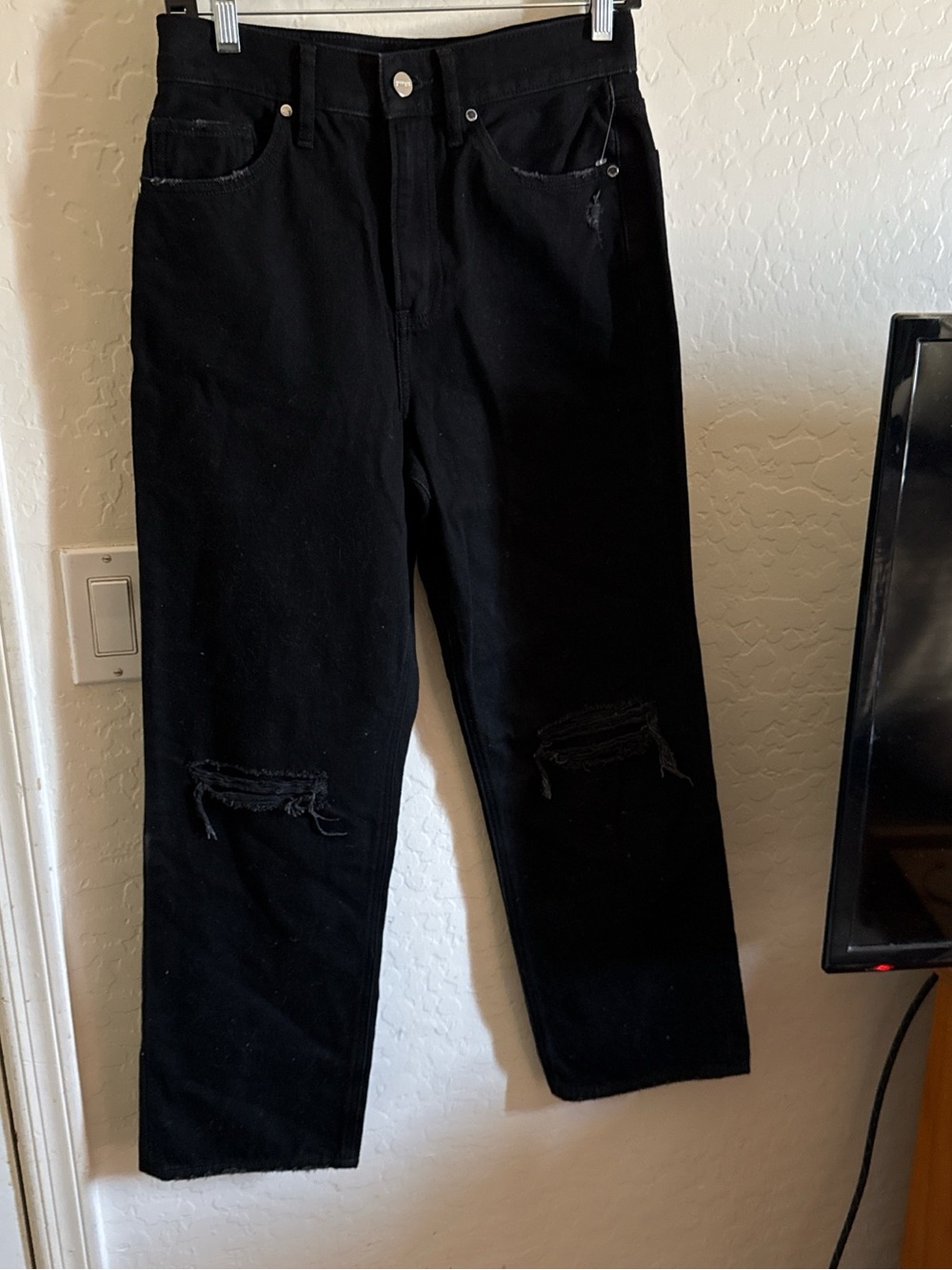 Express Black Straight Jeans with Knee Rips